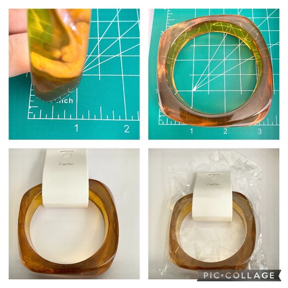 Vintage Lucite Acrylic Faux Honey Amber Tortoise Shell Bracelet Bangle Retro 8" - Picture 16 of 16